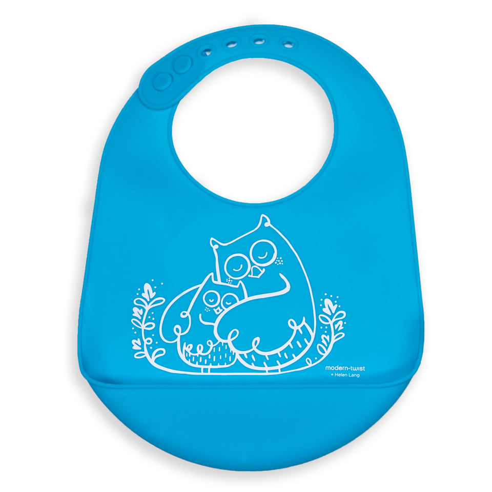 Bucket Bib : Owls - Electric Blue