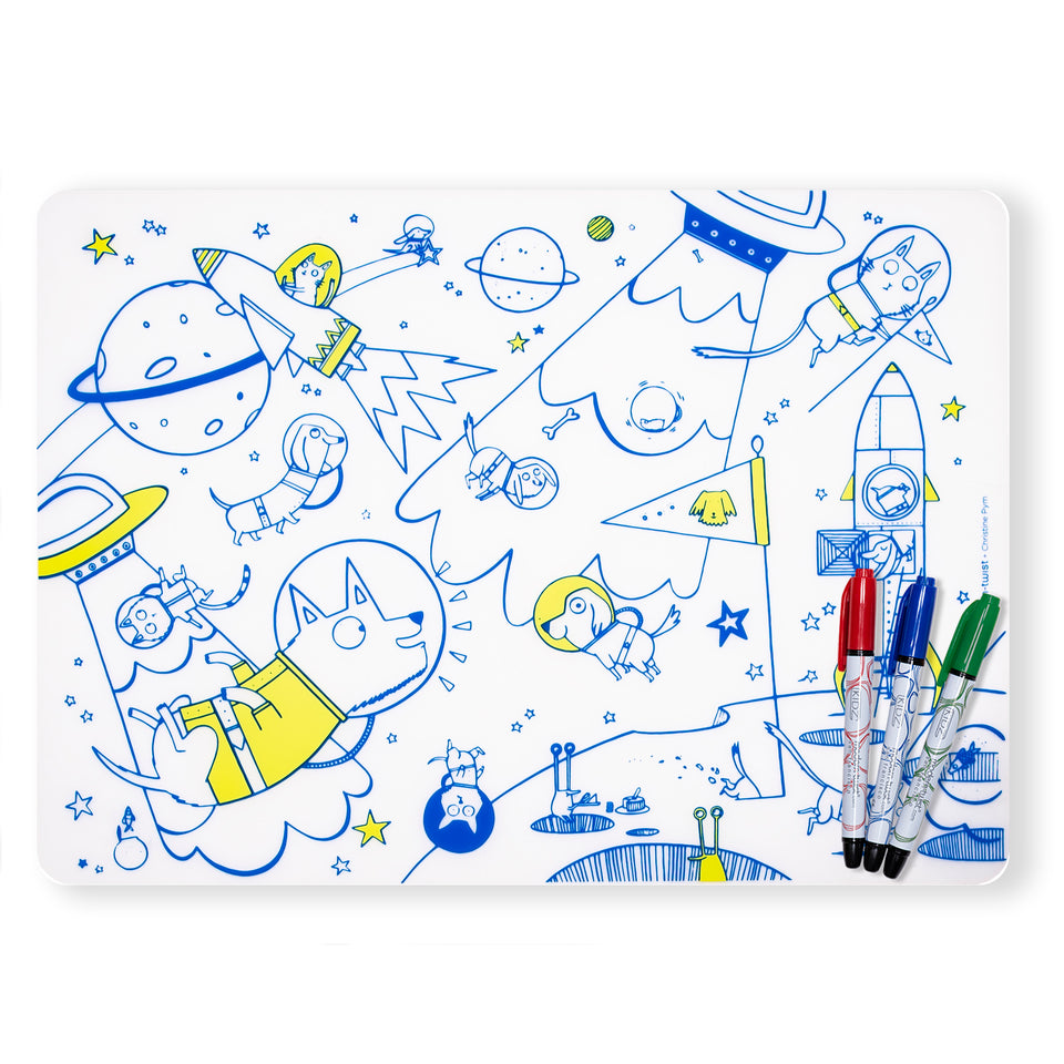 Mark-Mat Set : Space Animals + 3 Markers