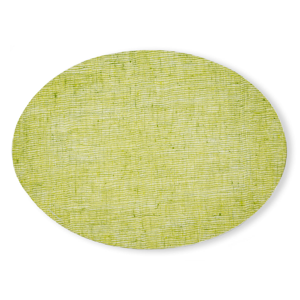 Placemat Oval : Linen - Green Apple